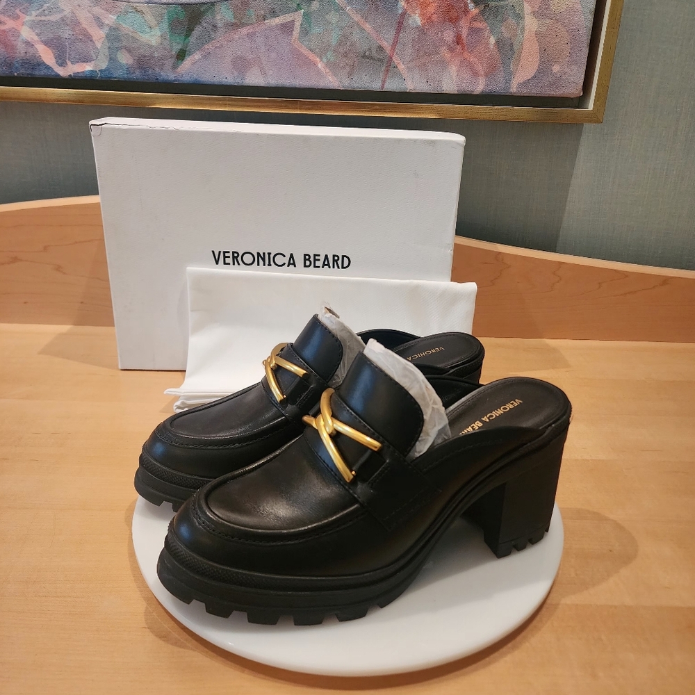 🔥Veronica Beard Black Mules with Gold Accent